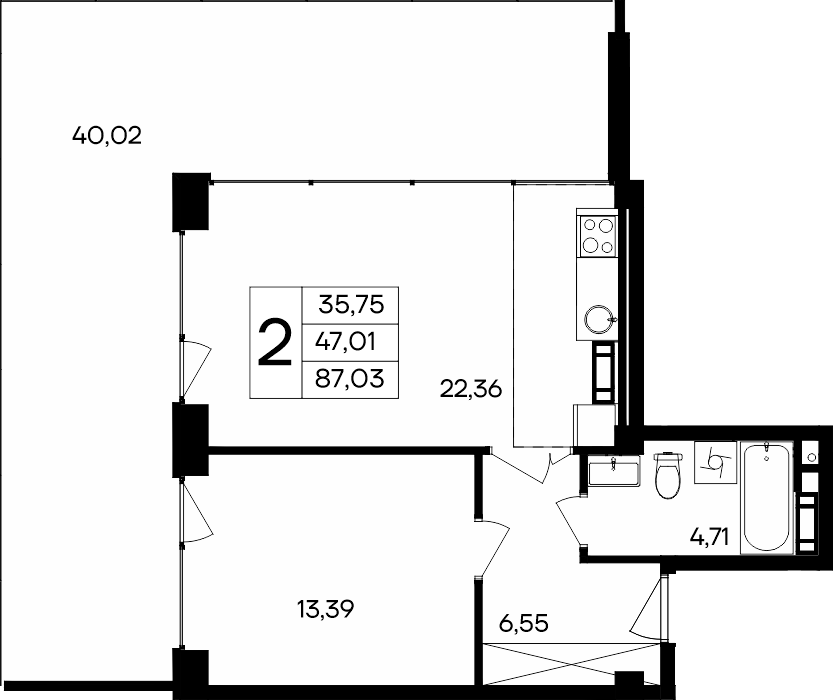 Планировка — Курортный кластер САГА, 1-комн., 47 м²