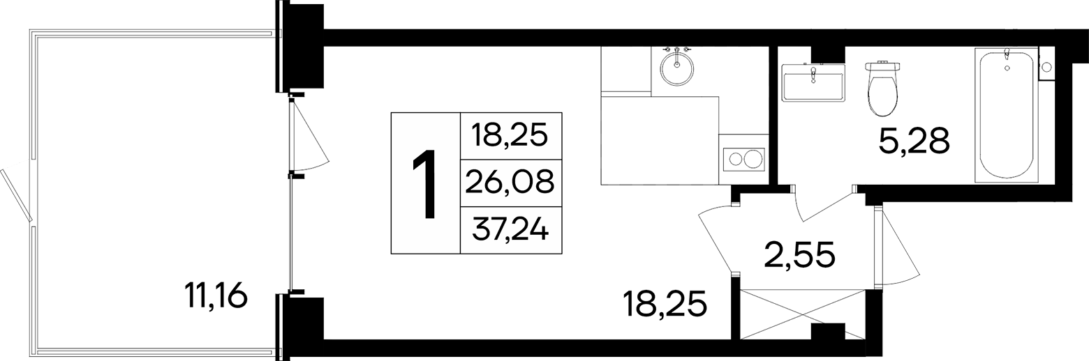 Планировка — Курортный кластер САГА, Студия, 26 м²