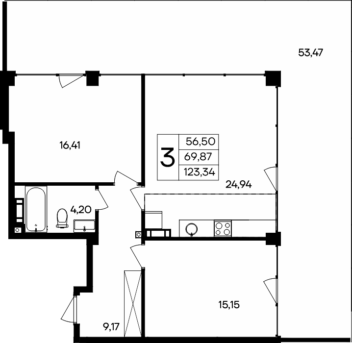 Планировка — Курортный кластер САГА, 2-комн., 70 м²