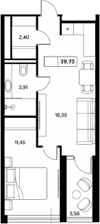 Планировка — Гостиничный комплекс Белые ночи, 1-комн., 36 м²