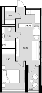 Планировка — Гостиничный комплекс Белые ночи, 1-комн., 36 м²