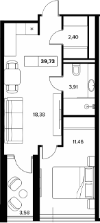Планировка — Гостиничный комплекс Белые ночи, 1-комн., 36 м²