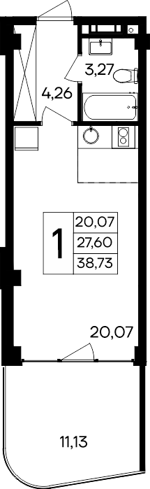 Планировка — Курортный кластер САГА, Студия, 28 м²