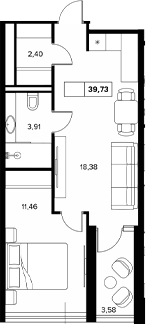 Планировка — Гостиничный комплекс Белые ночи, 1-комн., 36 м²