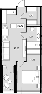 Планировка — Гостиничный комплекс Белые ночи, 1-комн., 36 м²