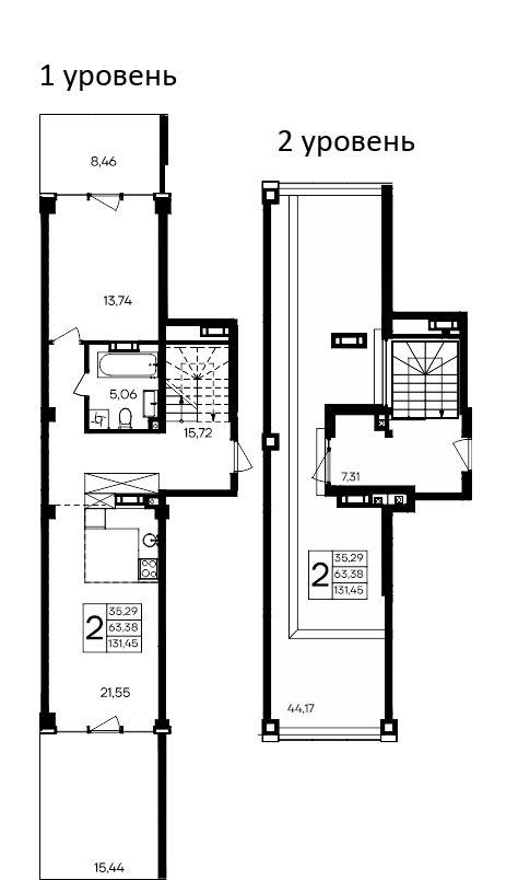 Планировка — Курортный кластер САГА, 2-комн., 63 м²