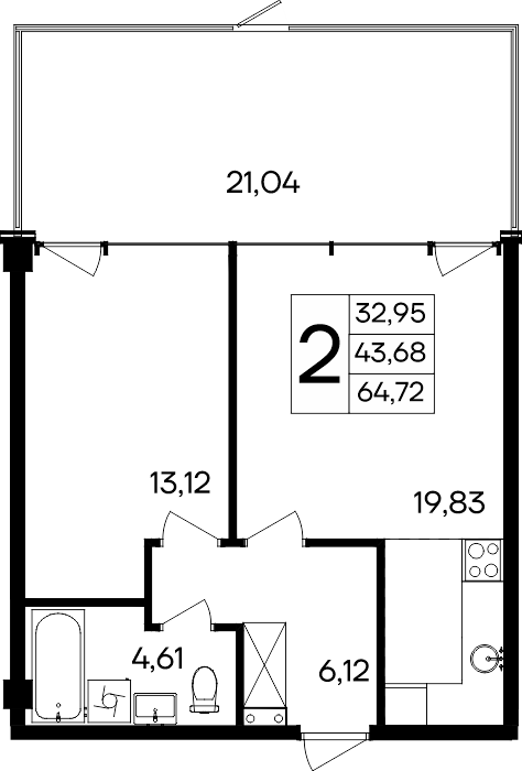 Планировка — Курортный кластер САГА, 1-комн., 44 м²