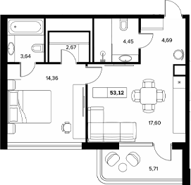 Планировка — Гостиничный комплекс Белые ночи, 1-комн., 47 м²