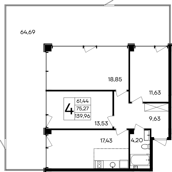 Планировка — Курортный кластер САГА, 3-комн., 75 м²