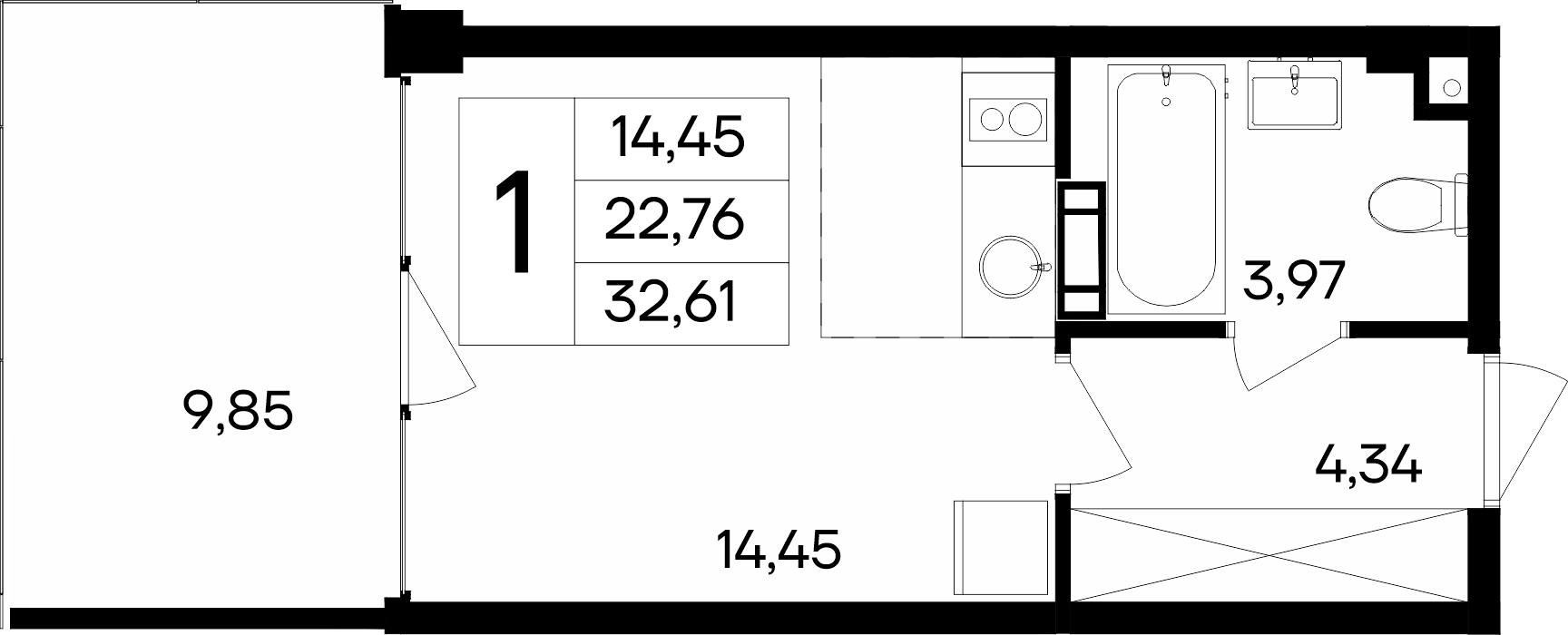 Планировка — Курортный кластер САГА, Студия, 23 м²