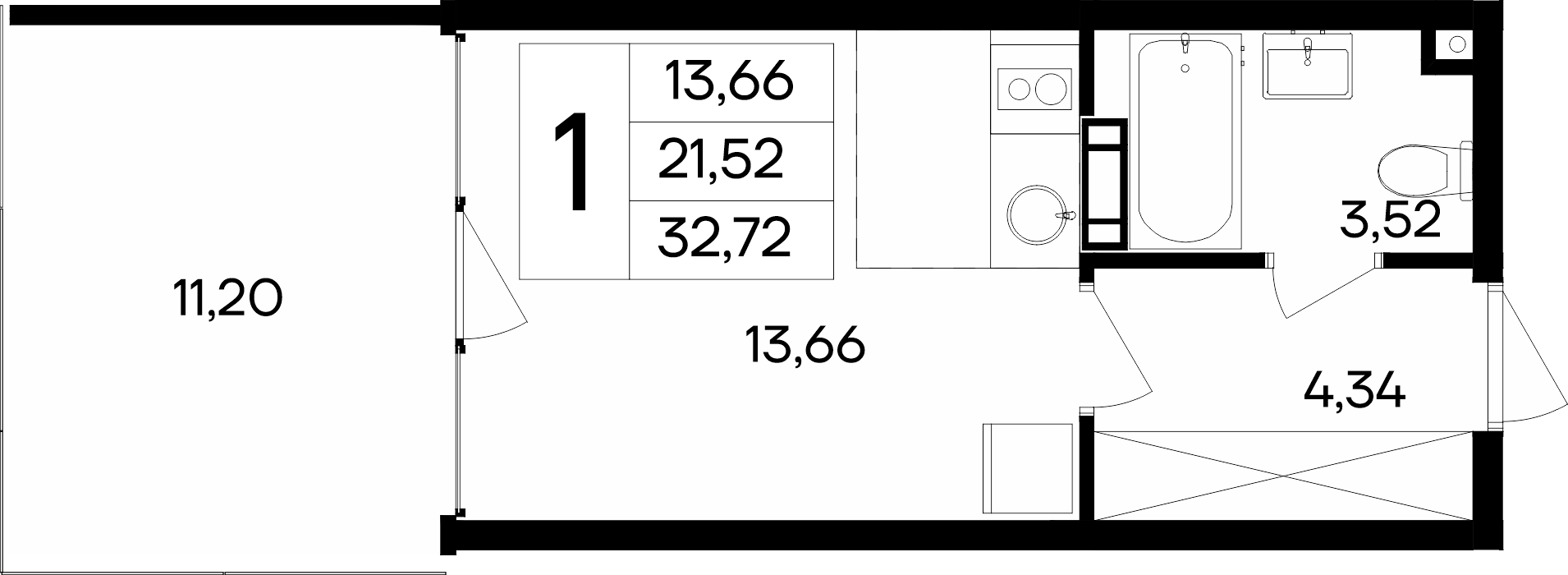 Планировка — Курортный кластер САГА, Студия, 22 м²
