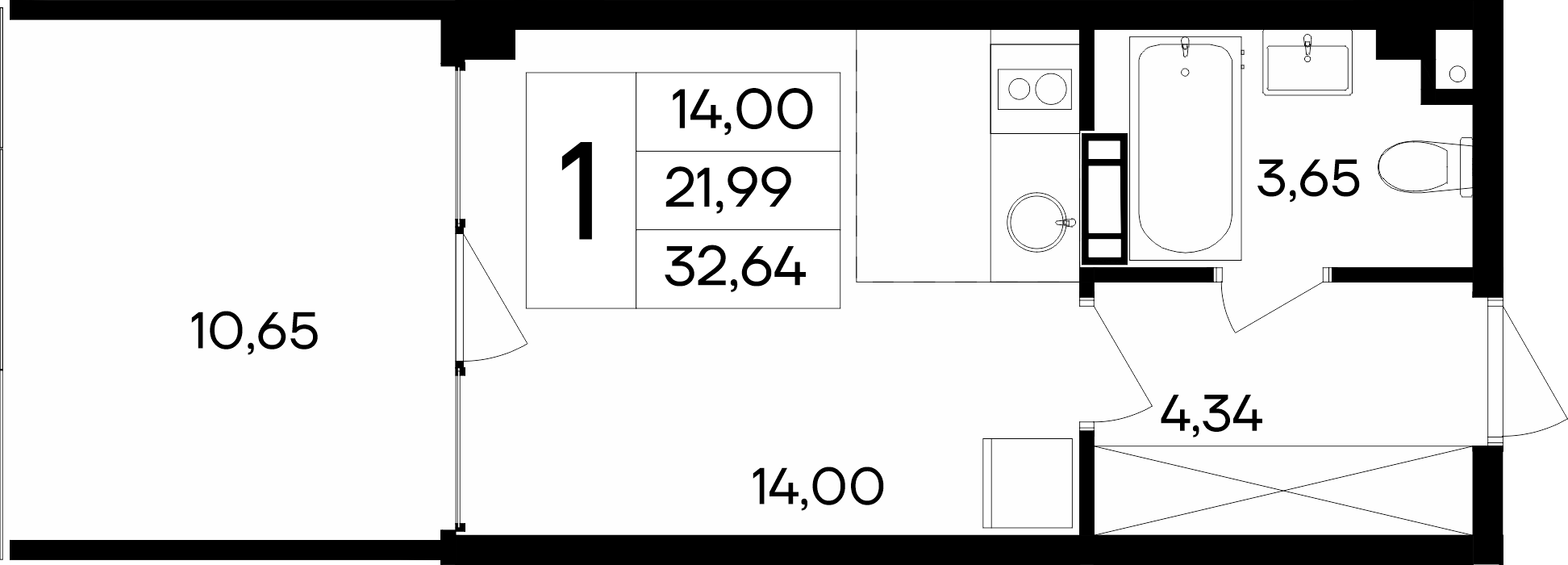 Планировка — Курортный кластер САГА, Студия, 22 м²
