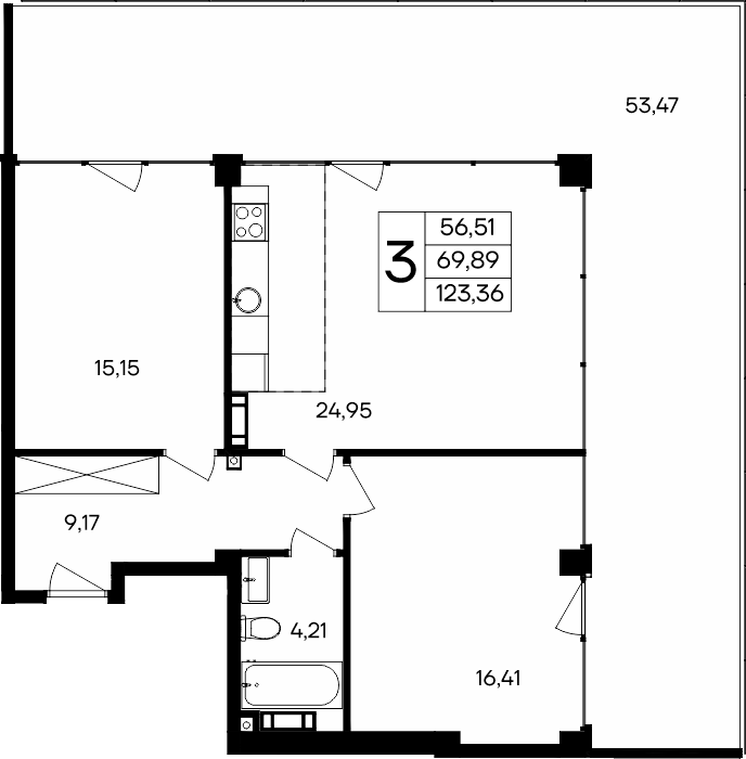 Планировка — Курортный кластер САГА, 2-комн., 70 м²