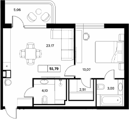 Планировка — Гостиничный комплекс Белые ночи, Студия, 47 м²