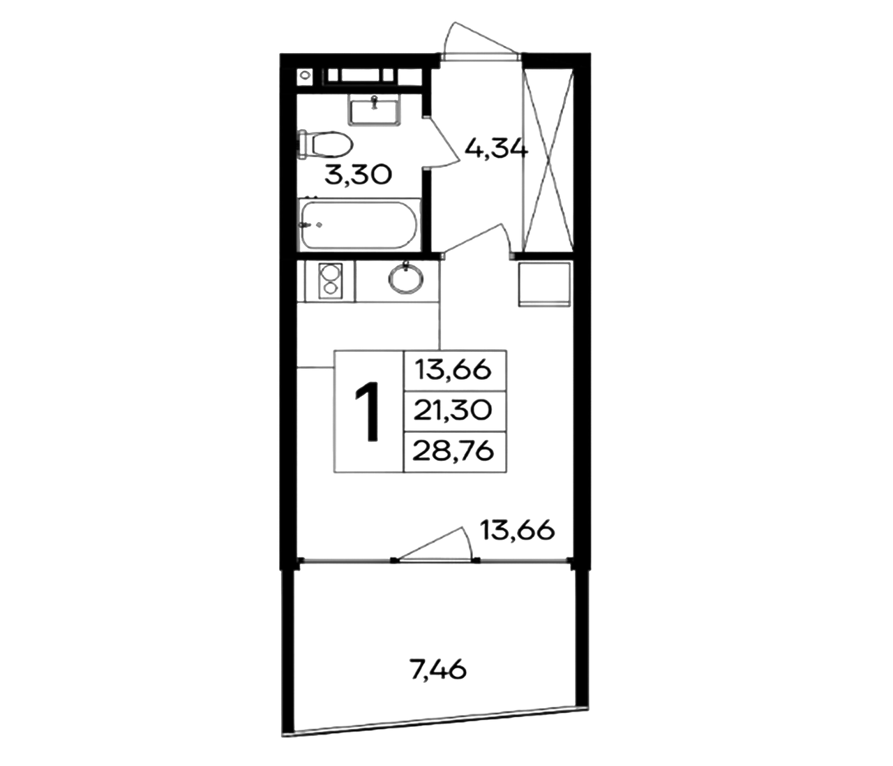 Планировка — Курортный кластер САГА, Студия, 21 м²