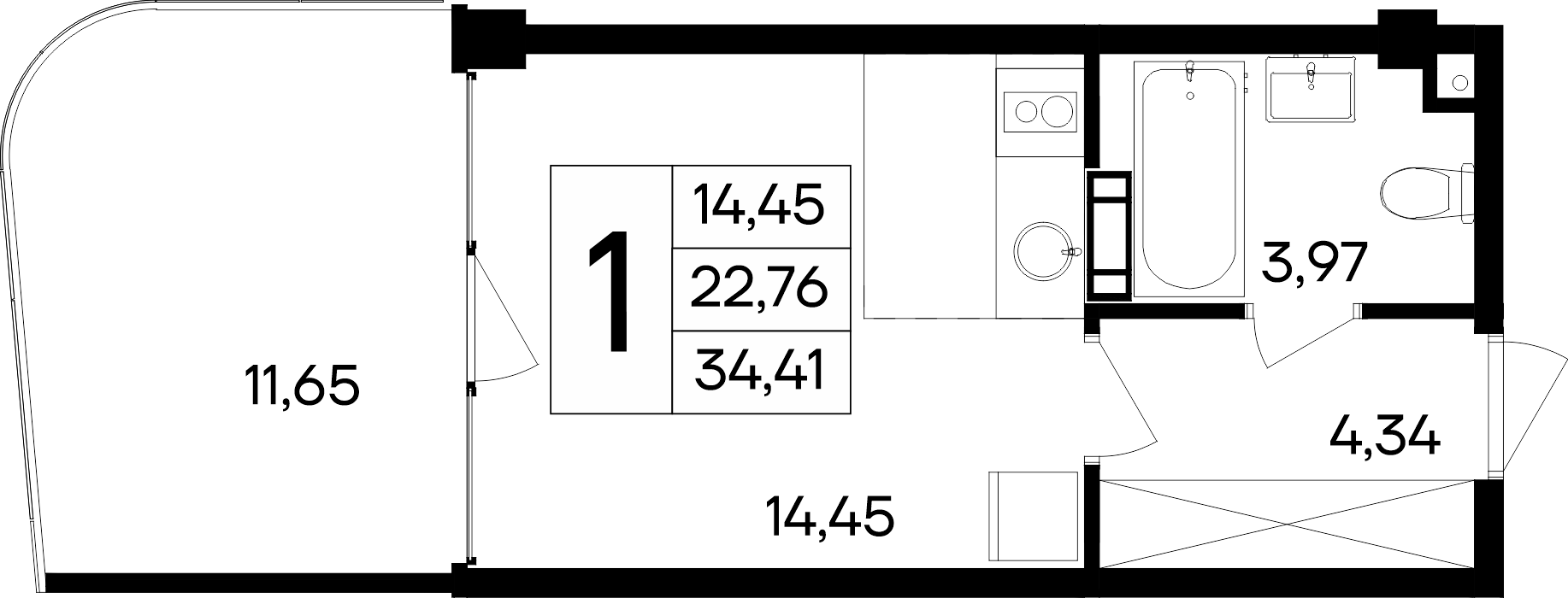 Планировка — Курортный кластер САГА, Студия, 23 м²