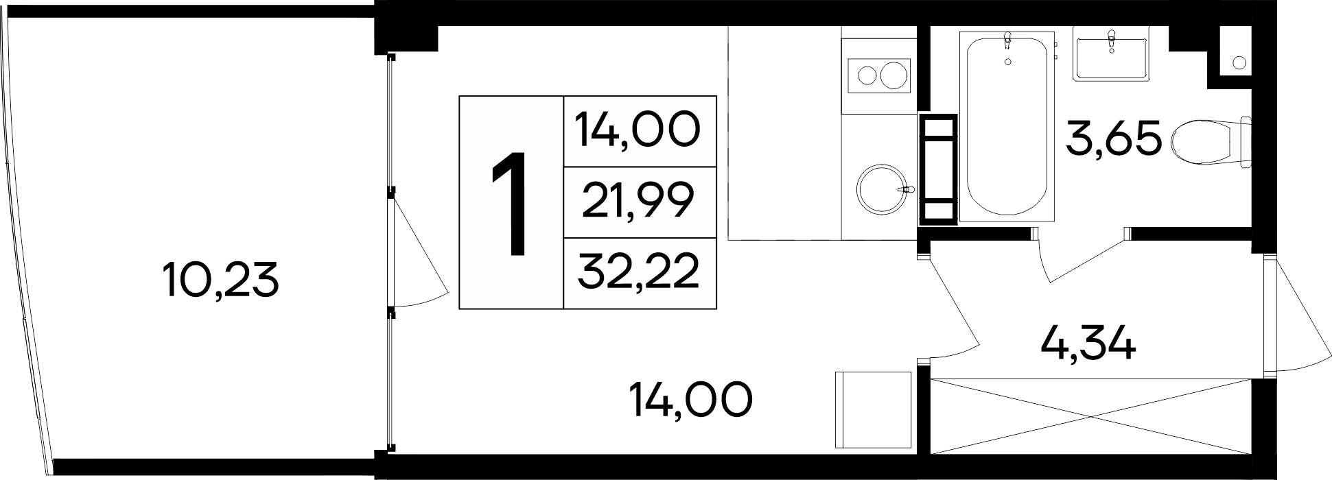 Планировка — Курортный кластер САГА, Студия, 22 м²
