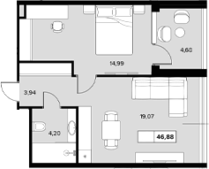 Планировка — Гостиничный комплекс Белые ночи, 1-комн., 42 м²