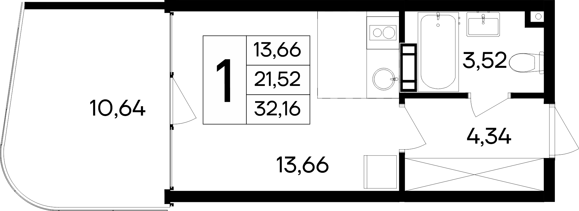 Планировка — Курортный кластер САГА, Студия, 22 м²