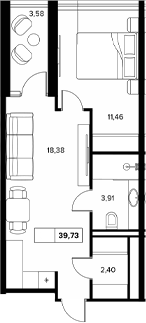 Планировка — Гостиничный комплекс Белые ночи, 1-комн., 36 м²