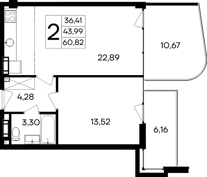 Планировка — Курортный кластер САГА, 1-комн., 44 м²