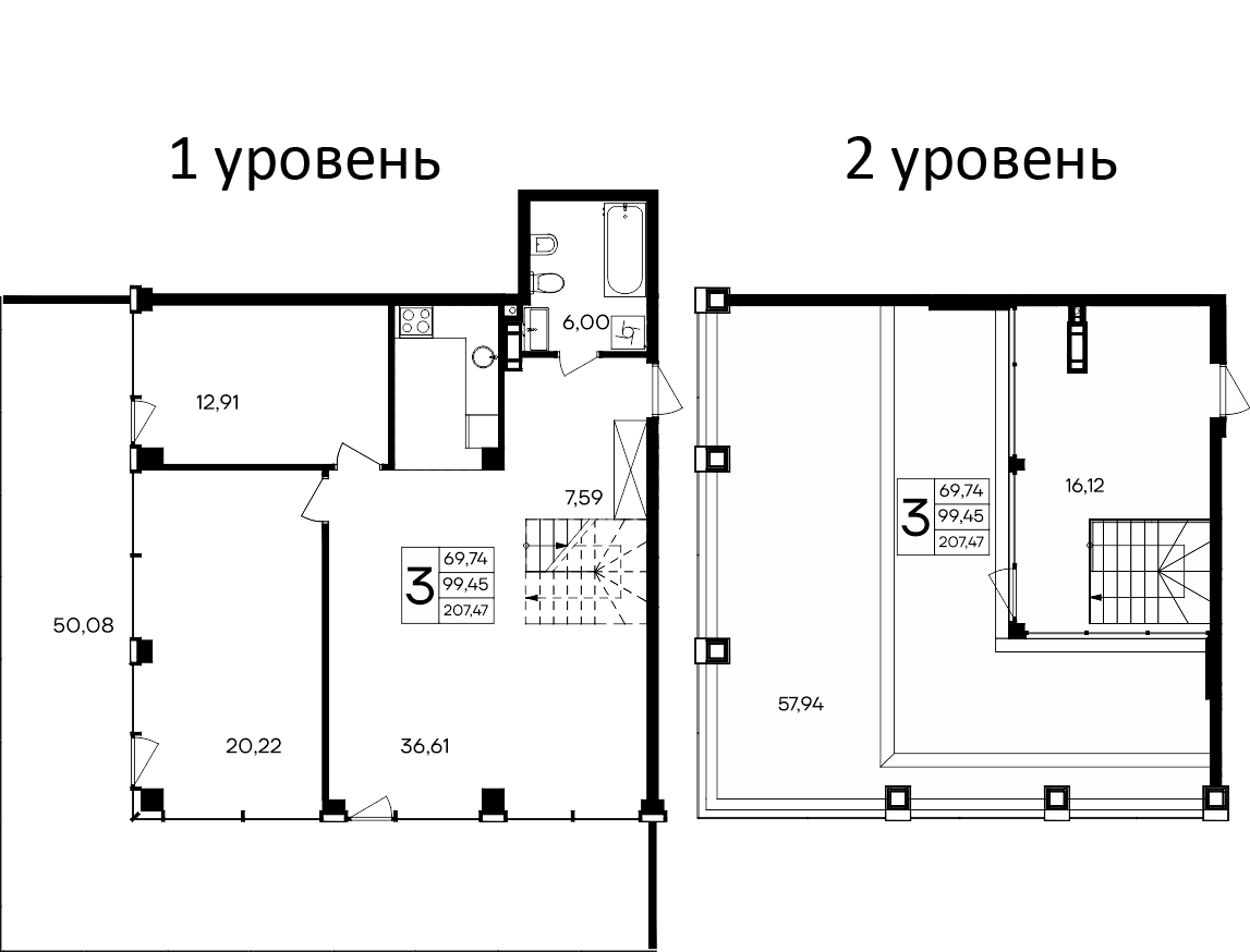 Планировка — Курортный кластер САГА, 2-комн., 157 м²