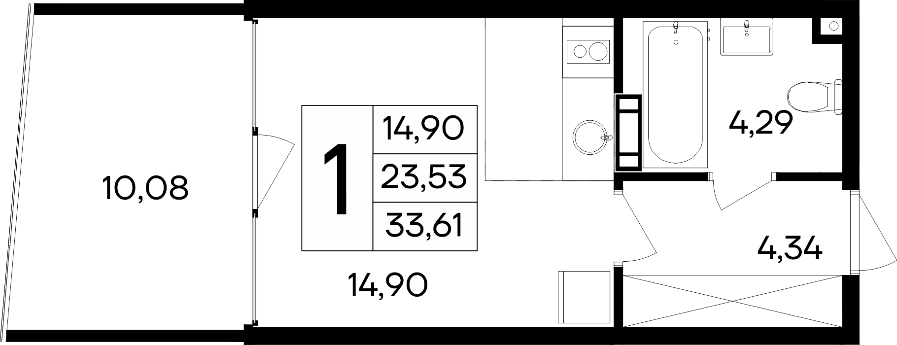 Планировка — Курортный кластер САГА, Студия, 24 м²