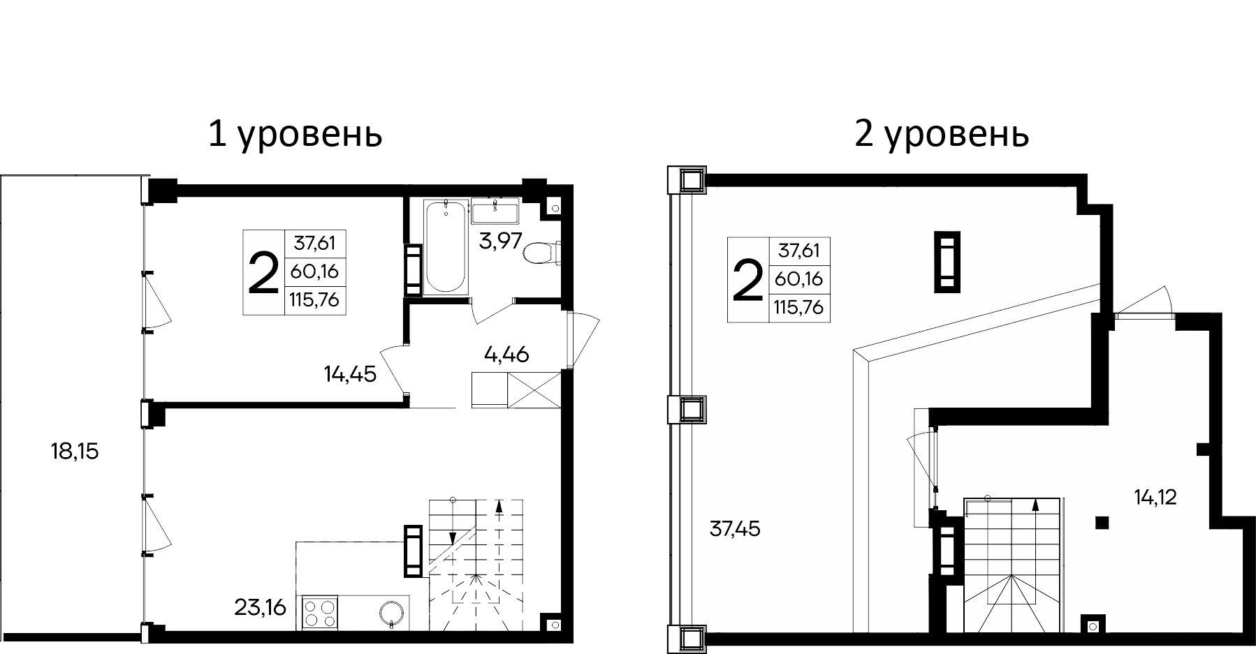 Планировка — Курортный кластер САГА, 2-комн., 98 м²
