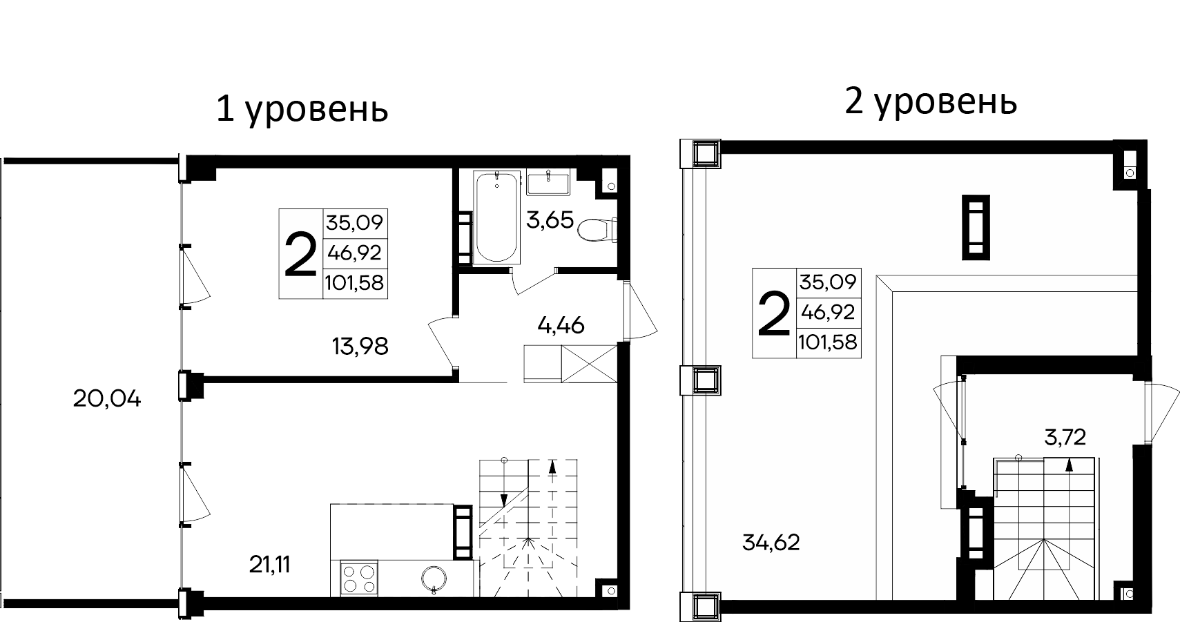 Планировка — Курортный кластер САГА, 2-комн., 82 м²