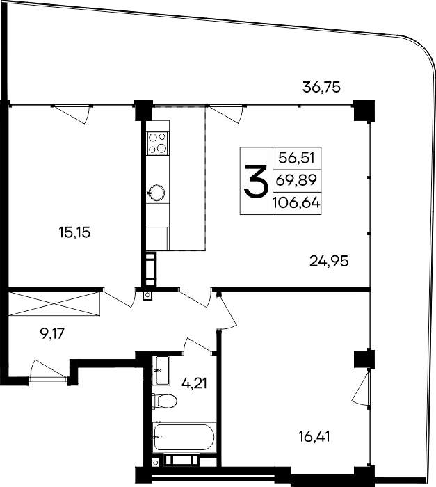 Планировка — Курортный кластер САГА, 2-комн., 70 м²