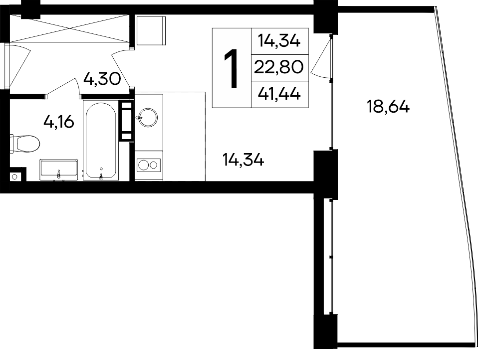 Планировка — Курортный кластер САГА, Студия, 23 м²
