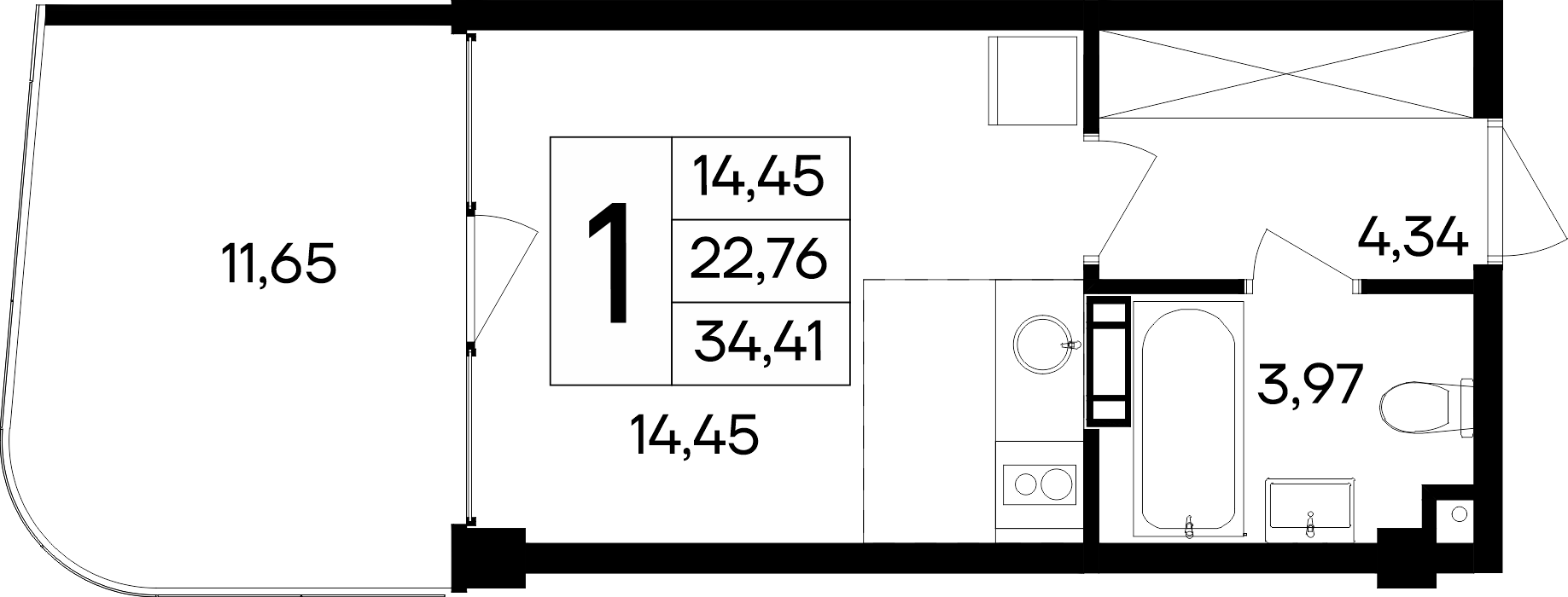 Планировка — Курортный кластер САГА, Студия, 23 м²