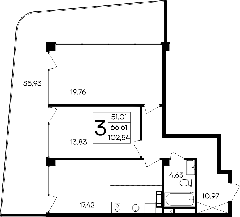 Планировка — Курортный кластер САГА, 2-комн., 67 м²