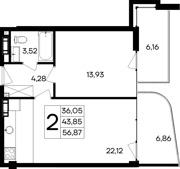 Планировка — Курортный кластер САГА, 1-комн., 44 м²