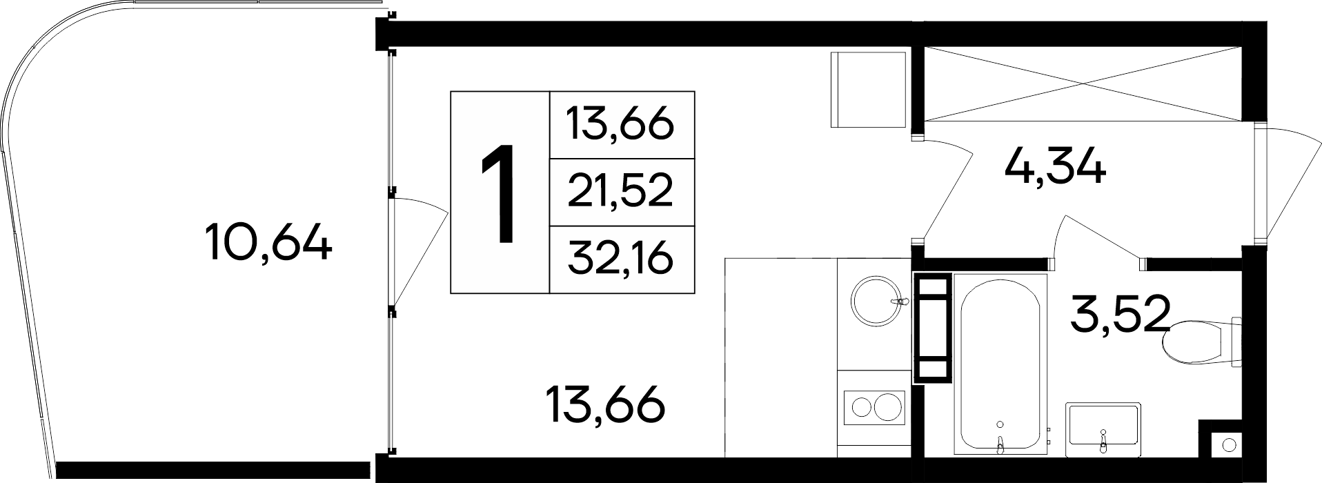 Планировка — Курортный кластер САГА, Студия, 22 м²