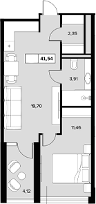 Планировка — Гостиничный комплекс Белые ночи, 1-комн., 37 м²