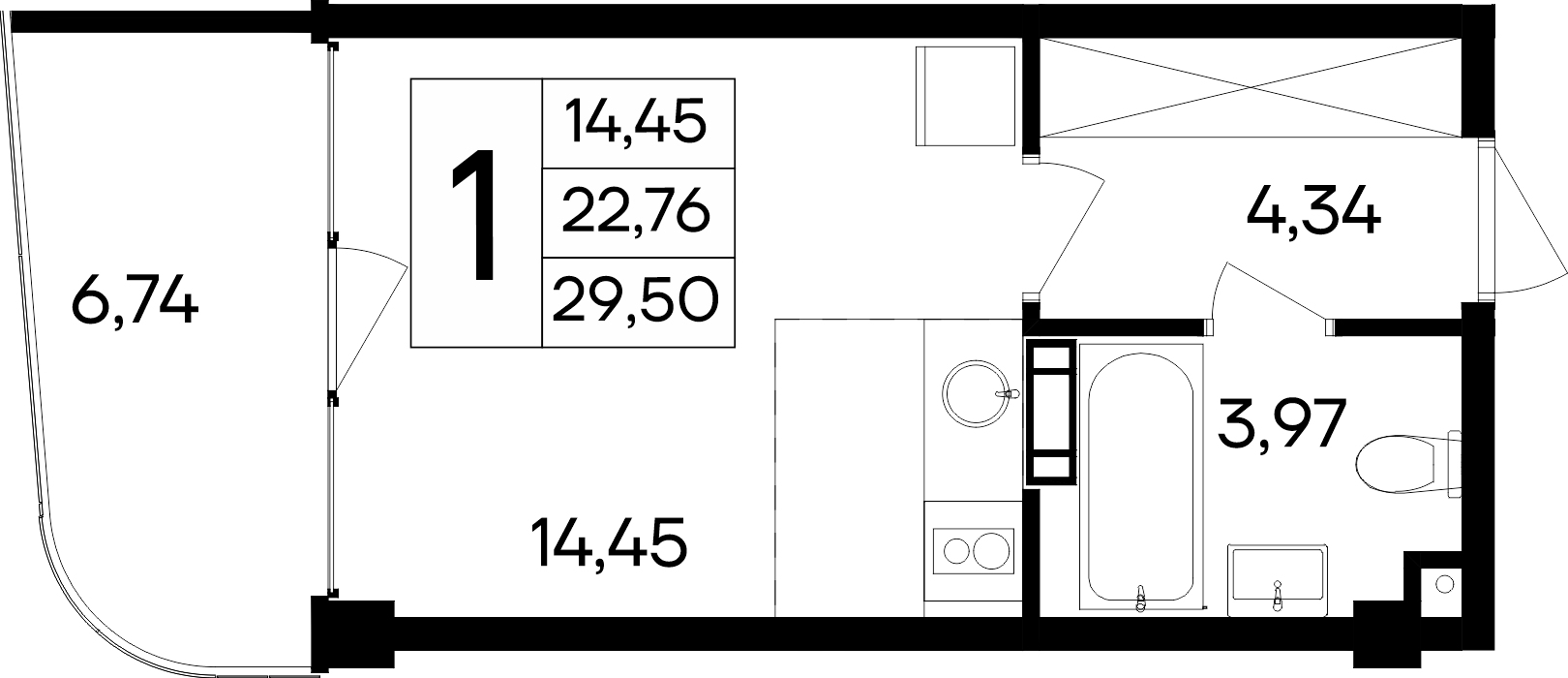Планировка — Курортный кластер САГА, Студия, 23 м²