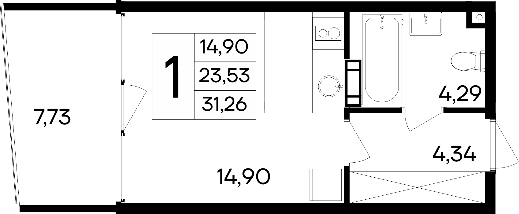 Планировка — Курортный кластер САГА, Студия, 24 м²