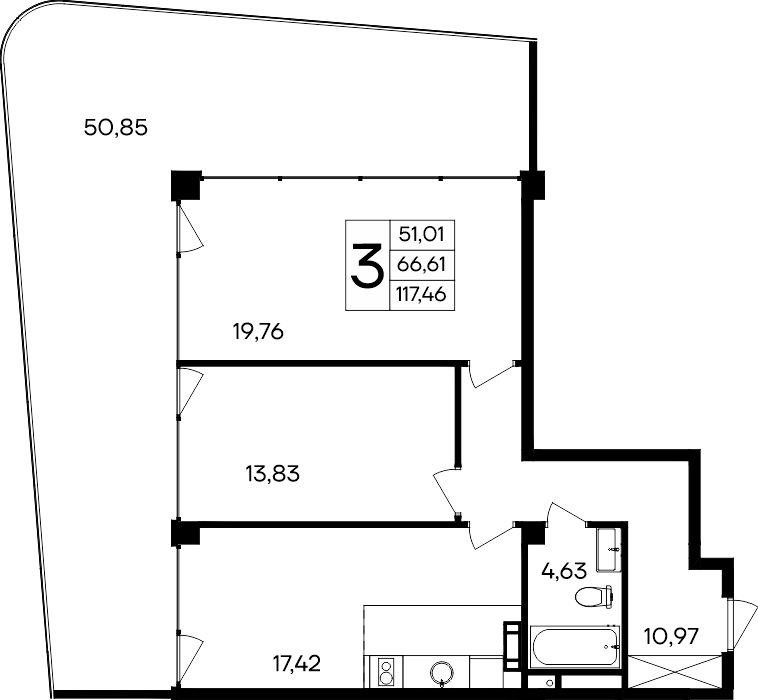 Планировка — Курортный кластер САГА, 2-комн., 67 м²