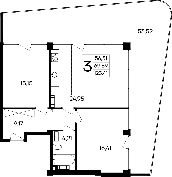 Планировка — Курортный кластер САГА, 2-комн., 70 м²