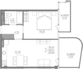 Планировка — Курортный кластер САГА, 1-комн., 44 м²