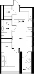 Планировка — Гостиничный комплекс Белые ночи, 1-комн., 37 м²
