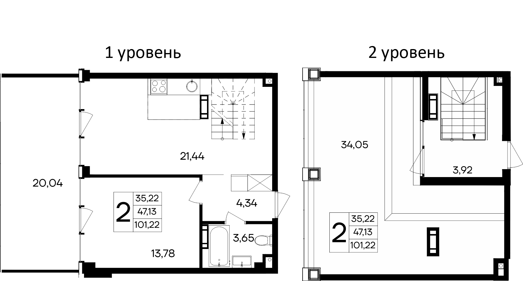 Планировка — Курортный кластер САГА, 2-комн., 47 м²