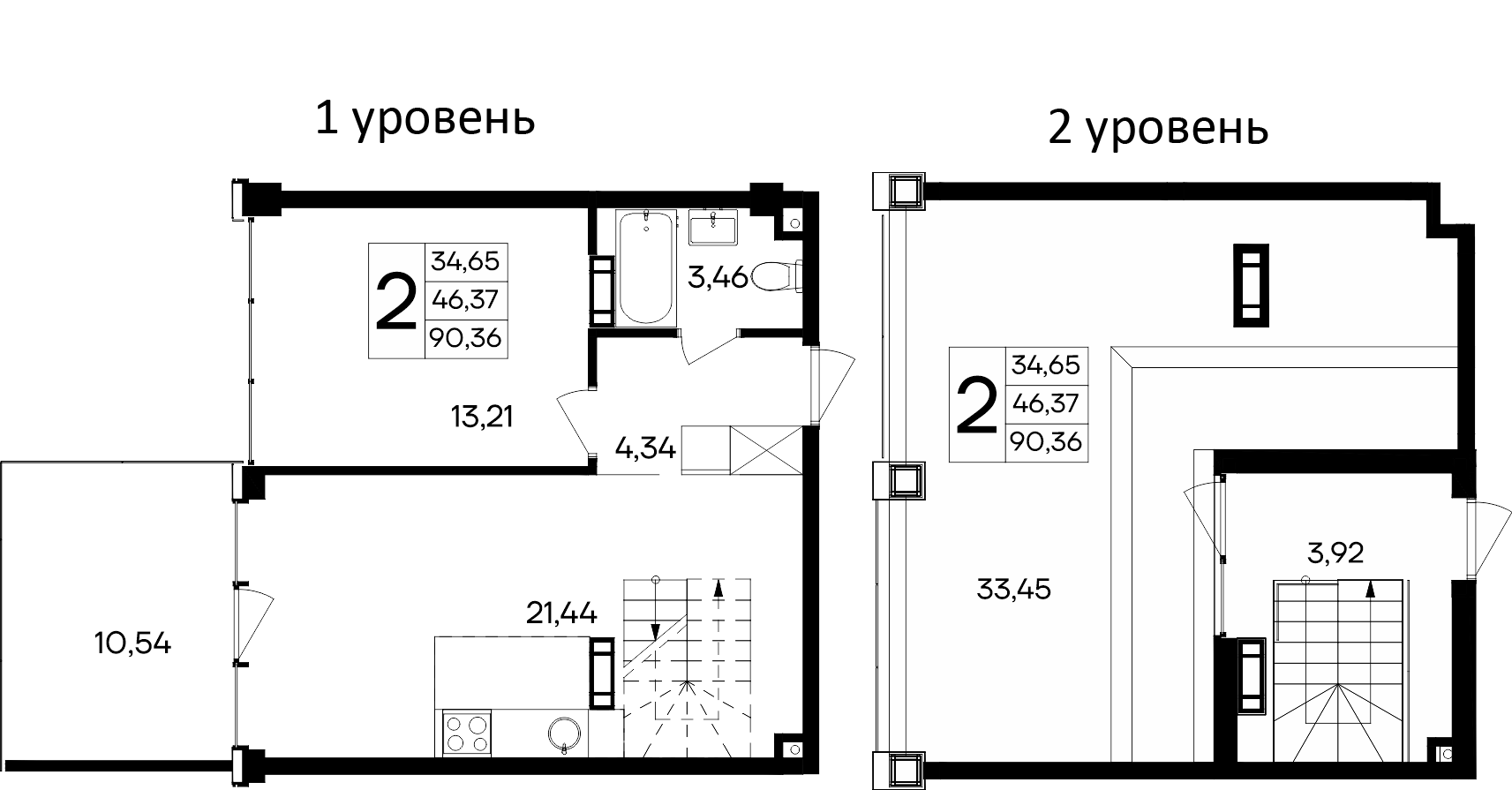 Планировка — Курортный кластер САГА, 2-комн., 46 м²