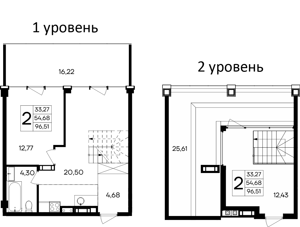 Планировка — Курортный кластер САГА, 2-комн., 55 м²
