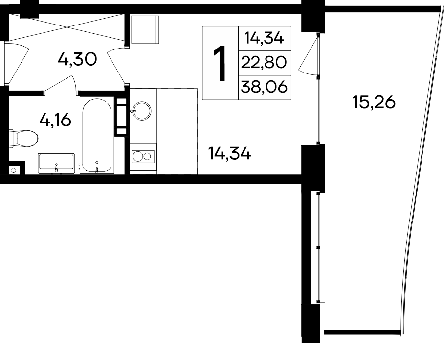 Планировка — Курортный кластер САГА, Студия, 23 м²
