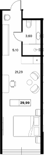 Планировка — Гостиничный комплекс Белые ночи, Студия, 30 м²