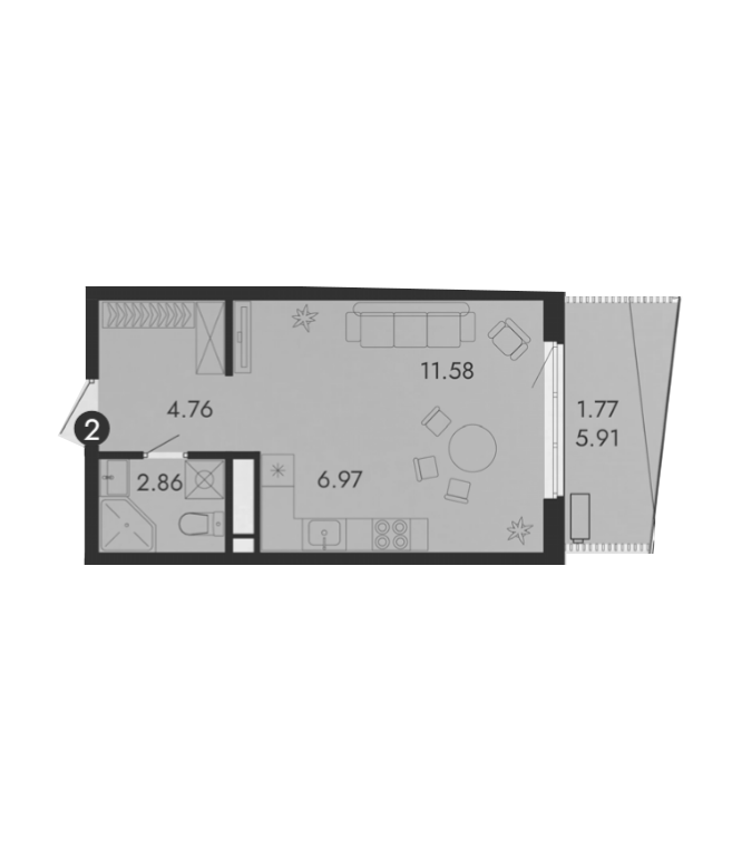 Планировка — Парковая Резиденция, Студия, 19 м²