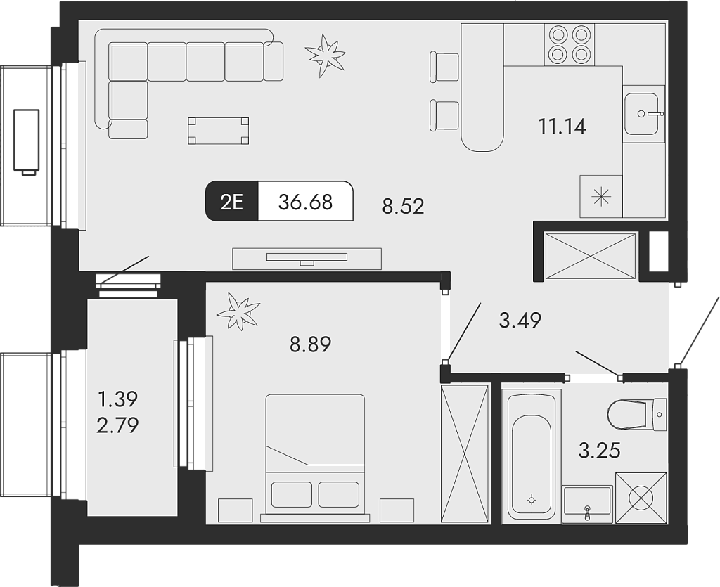 Планировка — Парковая Резиденция, 2-комн., 35 м²