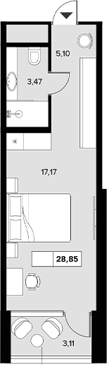 Планировка — Гостиничный комплекс Белые ночи, Студия, 26 м²